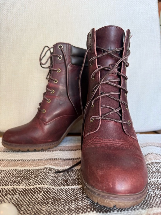 Timberland Shoes - Timberland Burgundy Leather Lace-Up Ankle Boots